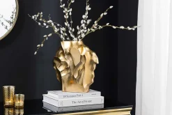 Handgefertigte Vase LIQUID 25cm gold Metall Hammerschlag Design