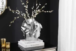 Handgefertigte Vase LIQUID 25cm silber Metall Hammerschlag Design
