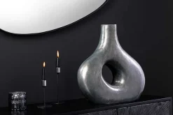 Handgefertigte Vase RING 40cm dunkelgrau Metall Dekoration Blumenvase