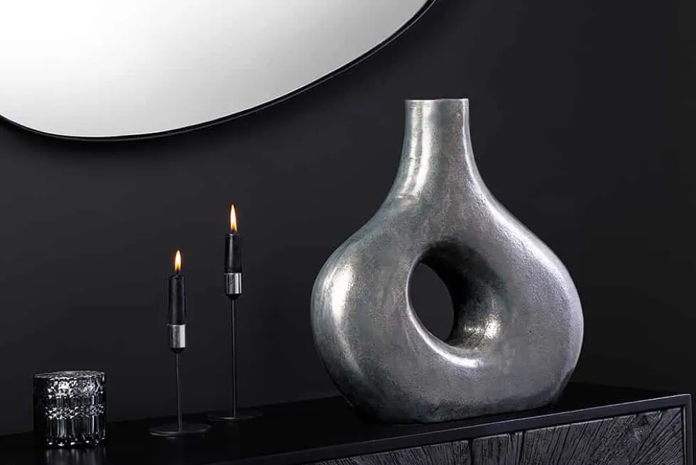 Handgefertigte Vase RING 40cm dunkelgrau Metall Dekoration Blumenvase