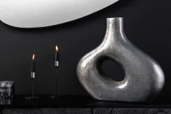 Handgefertigte Vase RING 40cm dunkelgrau Metall Dekoration Blumenvase