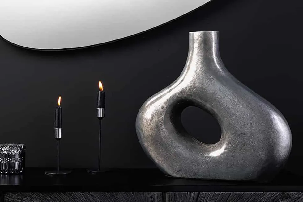 Handgefertigte Vase RING 40cm dunkelgrau Metall Dekoration Blumenvase