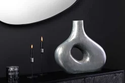 Handgefertigte Vase RING 40cm dunkelgrau Metall Dekoration Blumenvase