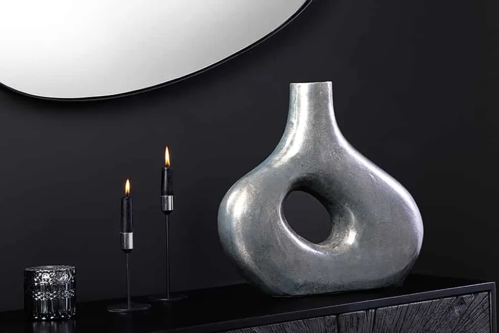 Handgefertigte Vase RING 40cm dunkelgrau Metall Dekoration Blumenvase