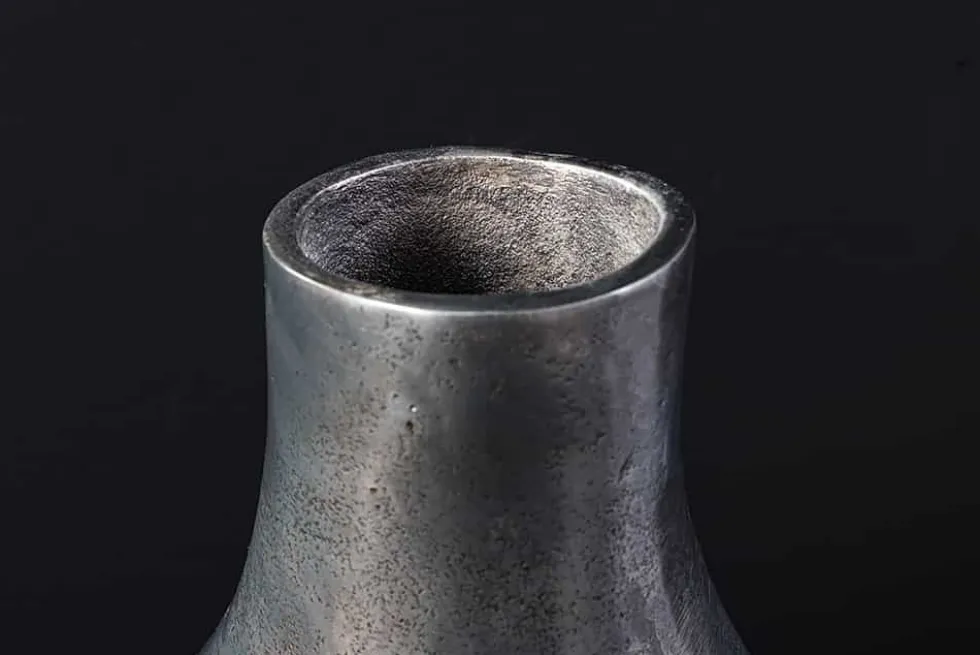 Handgefertigte Vase RING 40cm dunkelgrau Metall Dekoration Blumenvase
