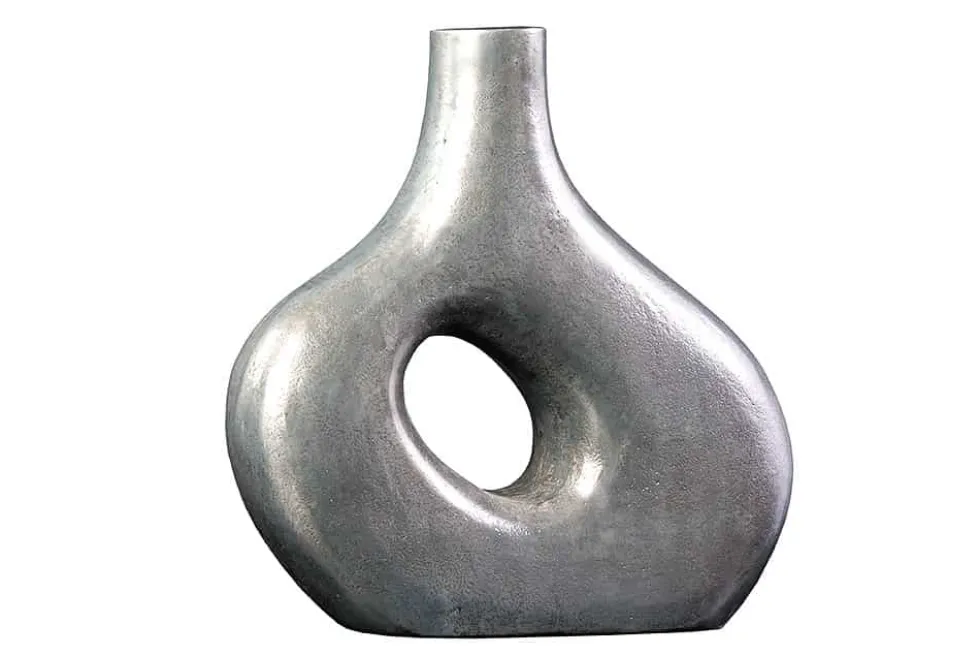 Handgefertigte Vase RING 40cm dunkelgrau Metall Dekoration Blumenvase