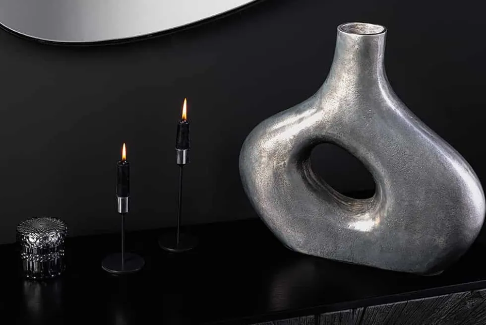 Handgefertigte Vase RING 30cm dunkelgrau Metall Dekoration Blumenvase