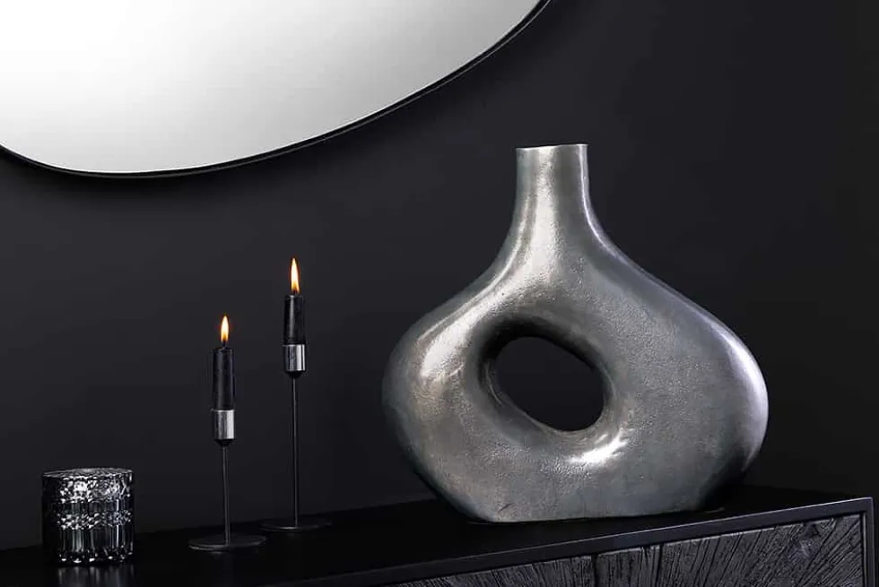 Handgefertigte Vase RING 30cm dunkelgrau Metall Dekoration Blumenvase