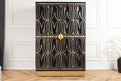 Handgefertigter Barschrank PIAZZA SAN MARCO 140cm grau gold Mangoholz massiv 3D-Design