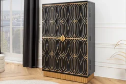 Handgefertigter Barschrank PIAZZA SAN MARCO 140cm grau gold Mangoholz massiv 3D-Design