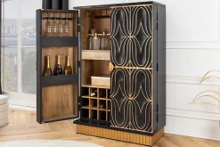 Handgefertigter Barschrank PIAZZA SAN MARCO 140cm grau gold Mangoholz massiv 3D-Design