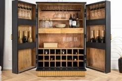 Handgefertigter Barschrank PIAZZA SAN MARCO 140cm grau gold Mangoholz massiv 3D-Design