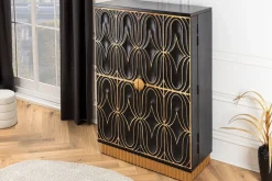 Handgefertigter Barschrank PIAZZA SAN MARCO 140cm grau gold Mangoholz massiv 3D-Design