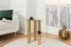 Handgefertigter Beistelltisch ABSTRACT 55cm gold schwarz Metall rund