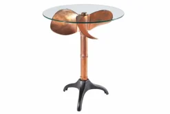 Handgefertigter Beistelltisch OCEAN 75cm kupfer schwarz Glasplatte rund Metall maritim