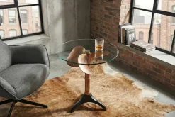 Handgefertigter Beistelltisch OCEAN 75cm kupfer schwarz Glasplatte rund Metall maritim