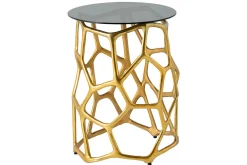 Handgefertigter Beistelltisch LIQUID GEOMETRIE 50cm gold rund Metall Schwarzglas