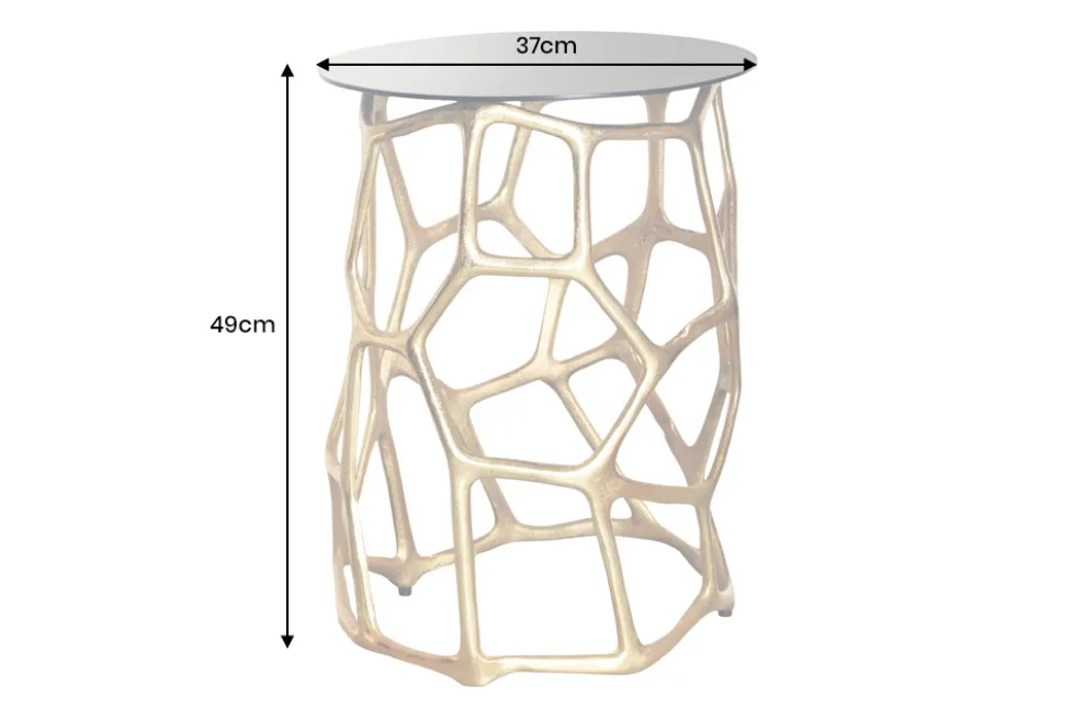 Handgefertigter Beistelltisch LIQUID GEOMETRIE 50cm gold rund Metall Schwarzglas