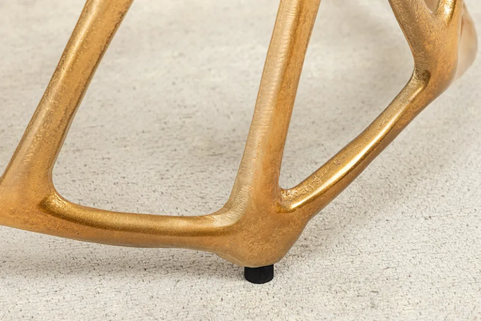 Handgefertigter Beistelltisch LIQUID GEOMETRIE 50cm gold rund Metall Schwarzglas