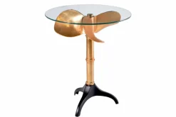 Handgefertigter Beistelltisch OCEAN 75cm gold schwarz Glasplatte Metall maritim rund