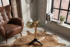 Handgefertigter Beistelltisch OCEAN 75cm gold schwarz Glasplatte Metall maritim rund