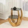Handgefertigter Beistelltisch LEVELS 50cm gold antik Schwarzglas schwarz Metall