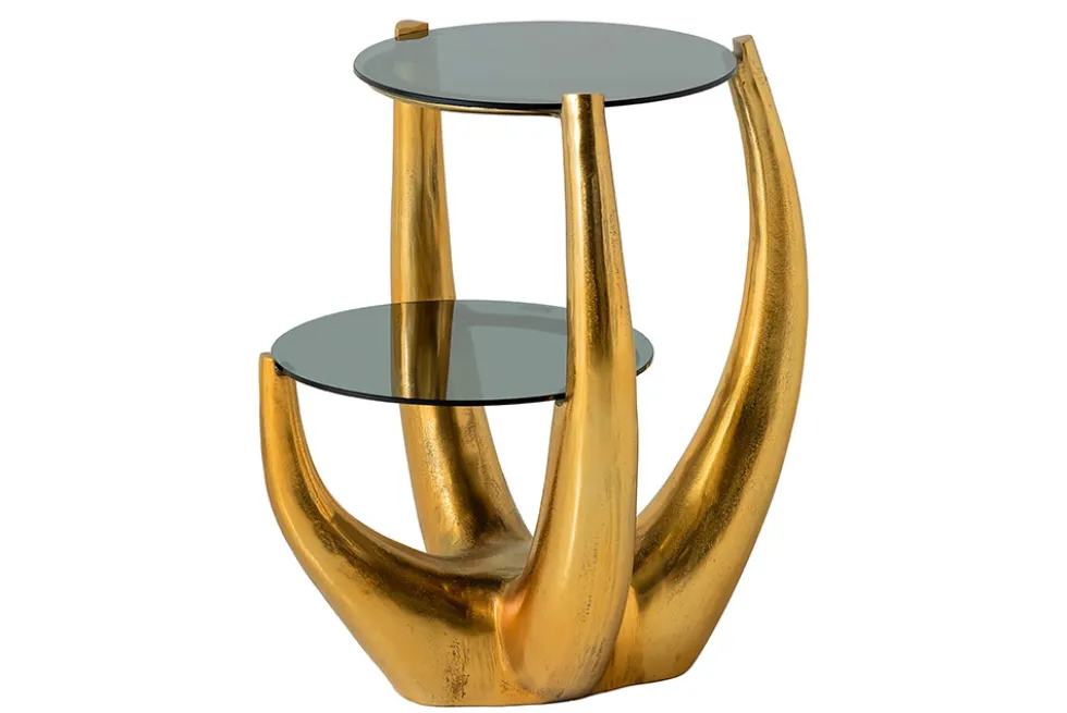Handgefertigter Beistelltisch LEVELS 50cm gold antik Schwarzglas schwarz Metall