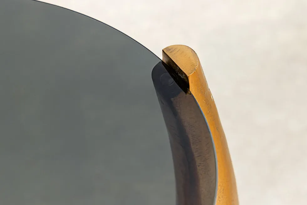 Handgefertigter Beistelltisch LEVELS 50cm gold antik Schwarzglas schwarz Metall