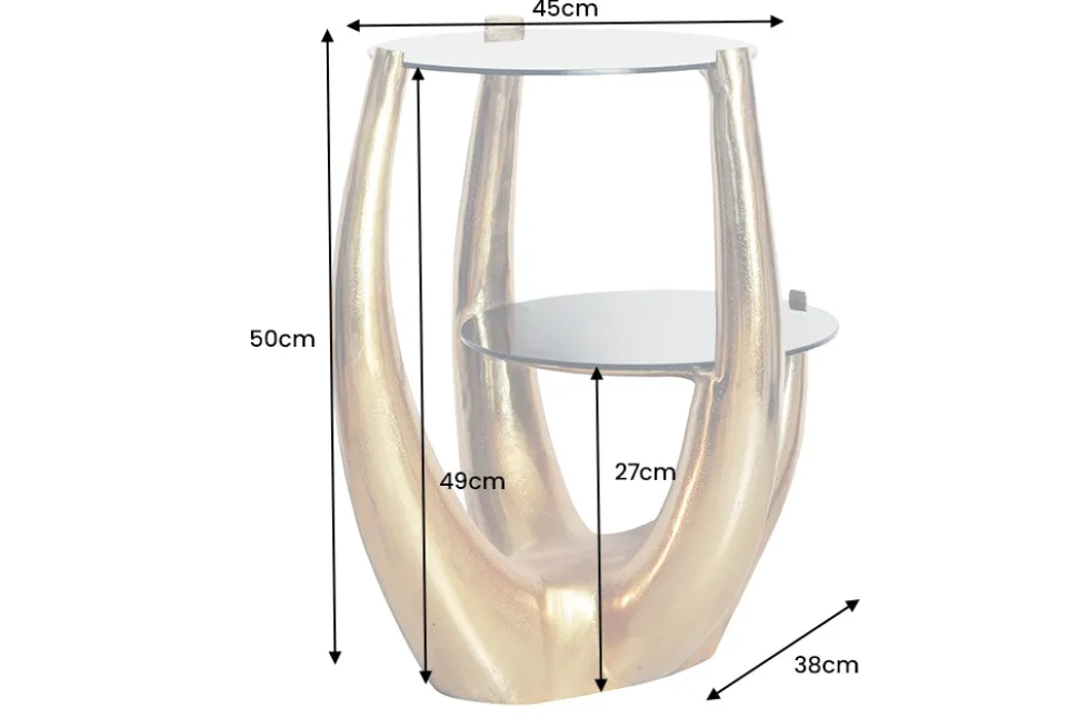 Handgefertigter Beistelltisch LEVELS 50cm gold antik Schwarzglas schwarz Metall