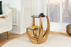 Handgefertigter Beistelltisch LEVELS 50cm gold antik Schwarzglas schwarz Metall