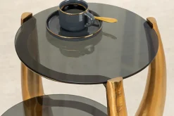 Handgefertigter Beistelltisch LEVELS 50cm gold antik Schwarzglas schwarz Metall