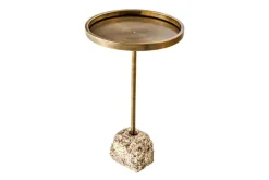 Handgefertigter Beistelltisch TRAYFUL 60cm messing antik Eisen natur Marmorfuß