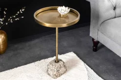 Handgefertigter Beistelltisch TRAYFUL 60cm messing antik Eisen natur Marmorfuß