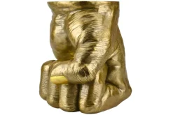 Handgefertigter Beistelltisch FIST 50cm gold runde Tischplatte Faust-Skulptur