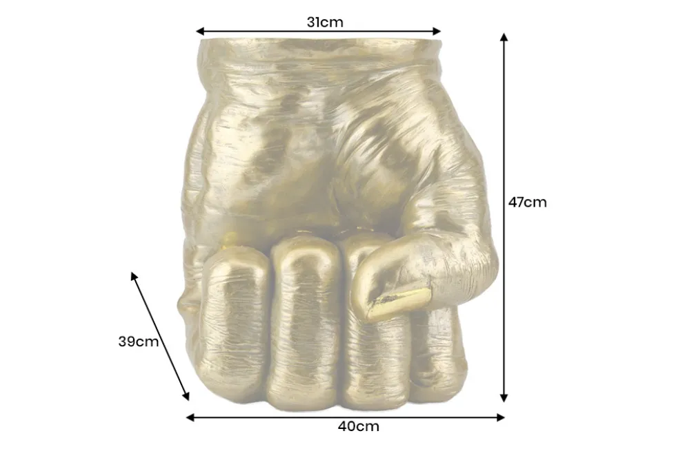 Handgefertigter Beistelltisch FIST 50cm gold runde Tischplatte Faust-Skulptur