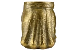 Handgefertigter Beistelltisch FIST 50cm gold runde Tischplatte Faust-Skulptur