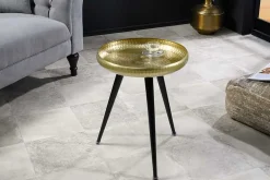 Handgefertigter Beistelltisch ORIENT 55cm messing gold rund Metall Hammerschlag Design