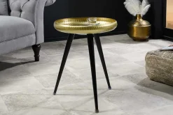 Handgefertigter Beistelltisch ORIENT 55cm messing gold rund Metall Hammerschlag Design