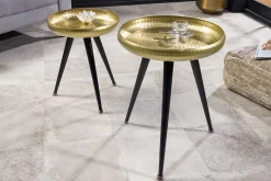 Handgefertigter Beistelltisch ORIENT 55cm messing gold rund Metall Hammerschlag Design