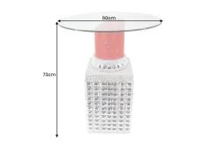 Handgefertigter Bistrotisch LIPSTICK 75cm rot silber runde Tischplatte Glas