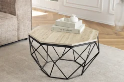 Handgefertigter Couchtisch DIAMOND 70cm beige Travertin schwarz Eisen