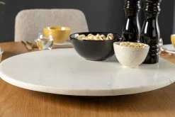 Handgefertigter Drehteller SERVANT 50cm weiß Marmor runde Dekoplatte