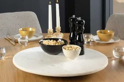 Handgefertigter Drehteller SERVANT 50cm weiß Marmor runde Dekoplatte