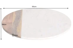 Handgefertigter Drehteller SERVANT 50cm weiß natur Marmor Mangoholz Dekoplatte rund