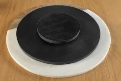 Handgefertigter Drehteller SERVANT 50cm weiß natur Marmor Mangoholz Dekoplatte rund