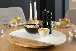 Handgefertigter Drehteller SERVANT 50cm weiß natur Marmor Mangoholz Dekoplatte rund