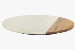 Handgefertigter Drehteller SERVANT 50cm weiß natur Marmor Mangoholz Dekoplatte rund