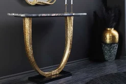 Handgefertigter Konsolentisch OMEGA 80cm schwarz Marmor gold Metall