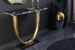 Handgefertigter Konsolentisch OMEGA 80cm schwarz Marmor gold Metall