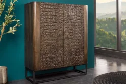Handgefertigtes Highboard CROCO 120cm braun Mangoholz massiv 3D-Design